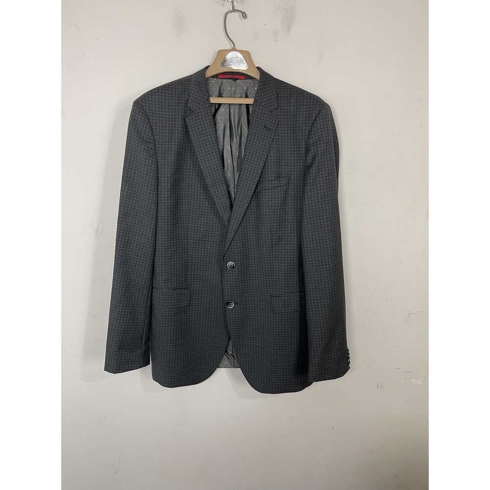Hugo Boss Mens Blazer 44L Gray Plaid 100% Wool Sport Coat Evening Wedding Easter